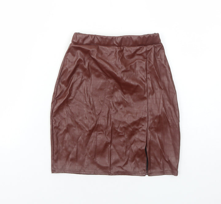 Missy Empire Womens Brown Polyurethane Mini Skirt Size 4 - Faux Leather
