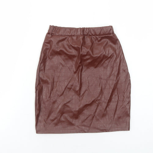 Missy Empire Womens Brown Polyurethane Mini Skirt Size 4 - Faux Leather