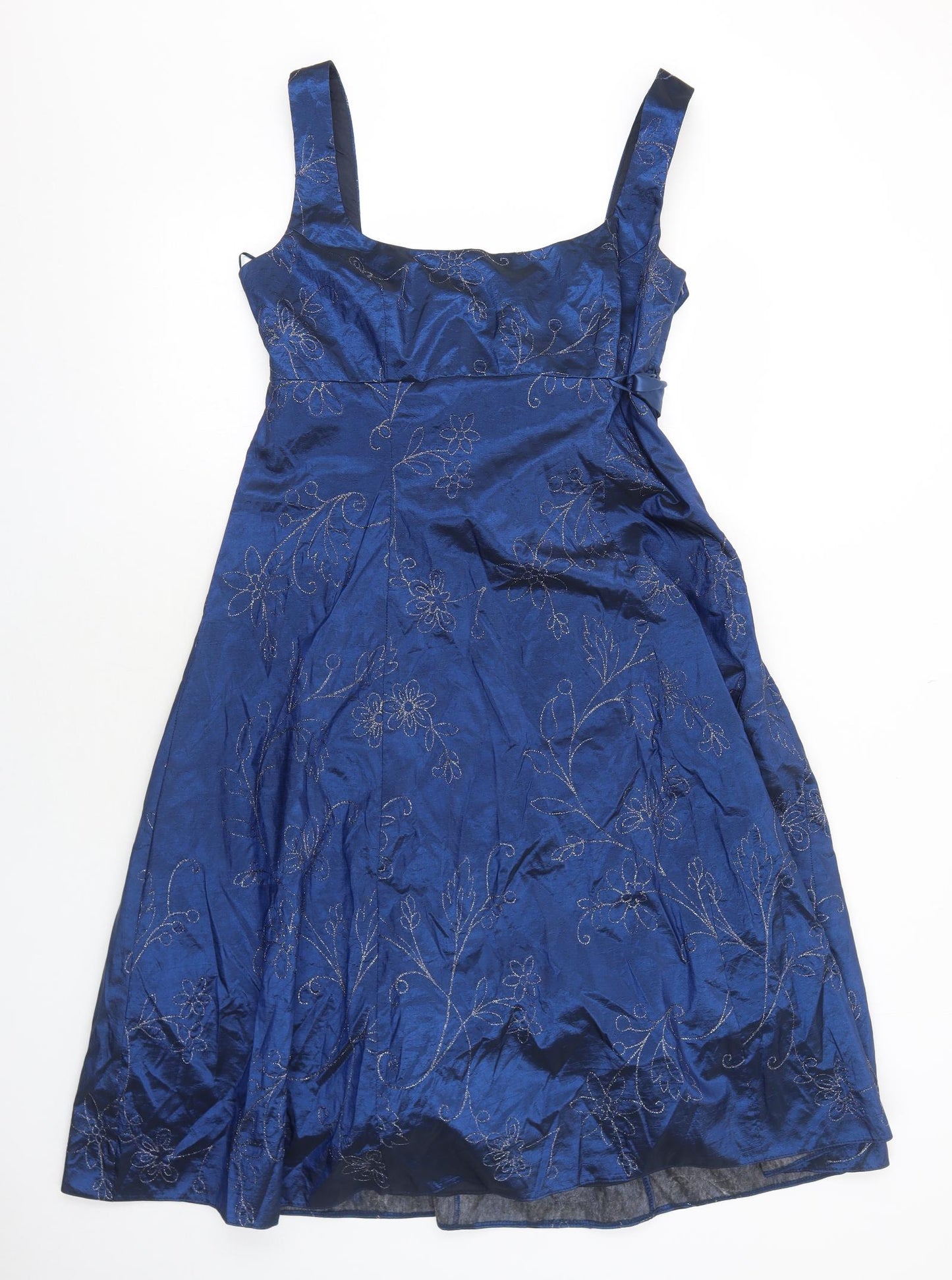 Debut Womens Blue Floral Polyester Ball Gown Size 16 Square Neck Zip