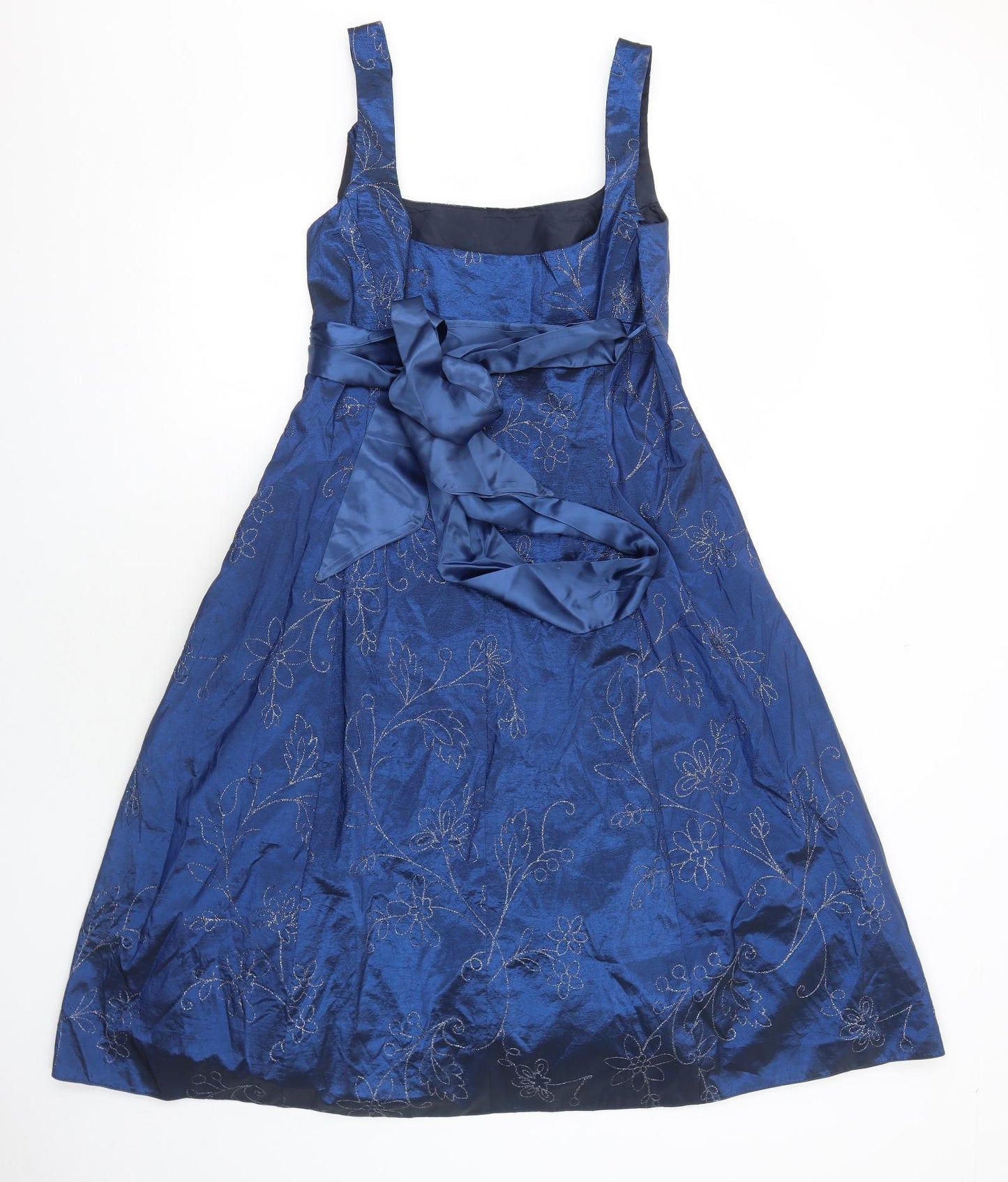 Debut Womens Blue Floral Polyester Ball Gown Size 16 Square Neck Zip