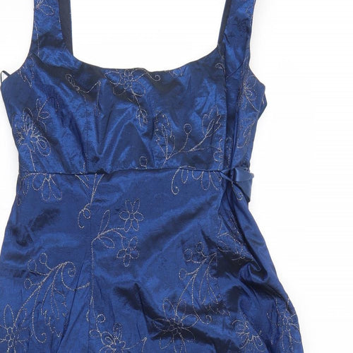 Debut Womens Blue Floral Polyester Ball Gown Size 16 Square Neck Zip