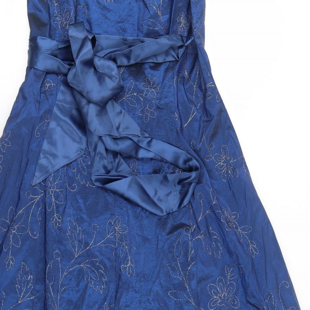 Debut Womens Blue Floral Polyester Ball Gown Size 16 Square Neck Zip