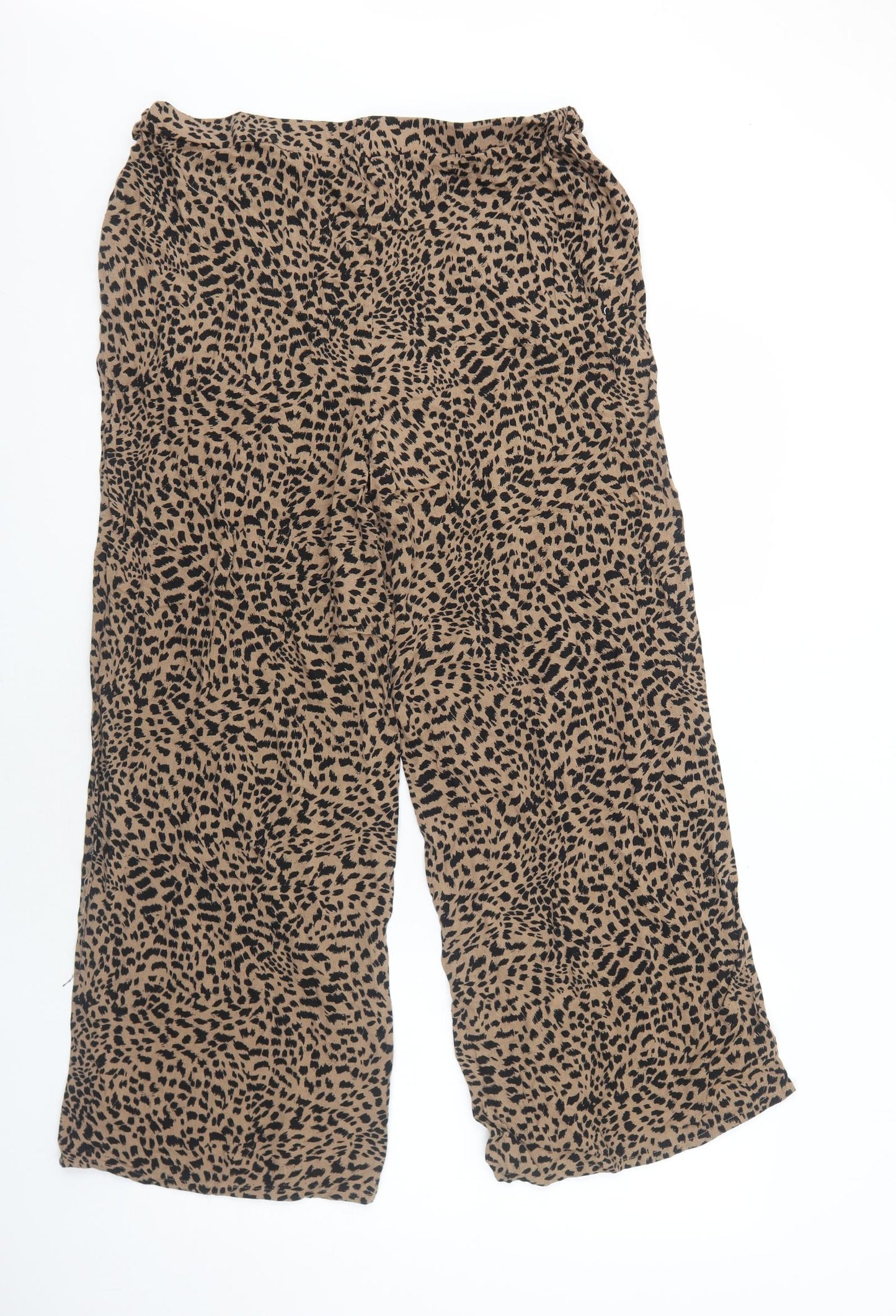 Studio Womens Brown Animal Print Viscose Trousers Size 12 Regular Drawstring - Leopard Pattern