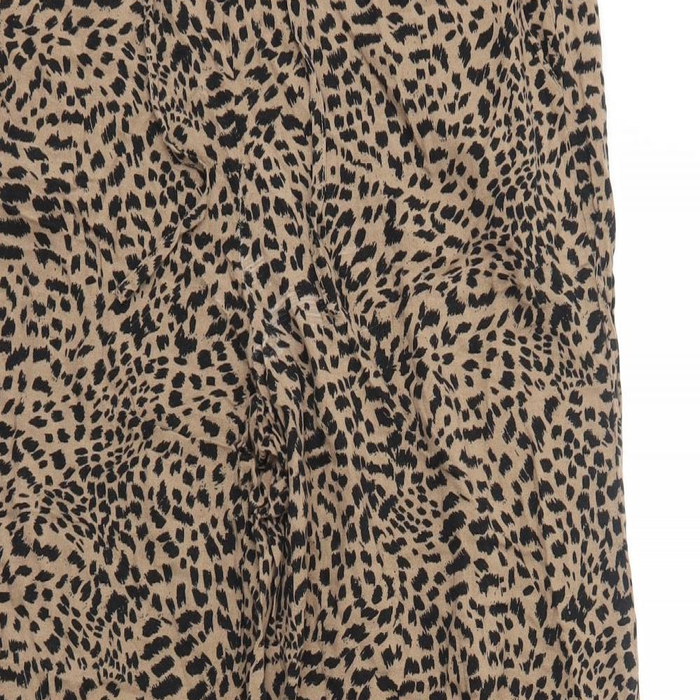 Studio Womens Brown Animal Print Viscose Trousers Size 12 Regular Drawstring - Leopard Pattern