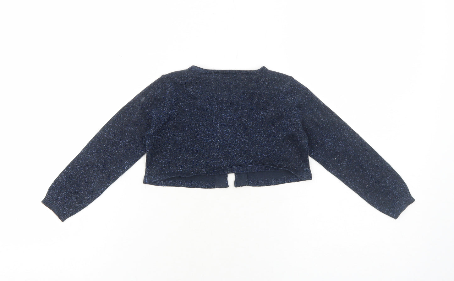 Marks and Spencer Girls Blue Round Neck Cotton Cardigan Jumper Size 2-3 Years Button