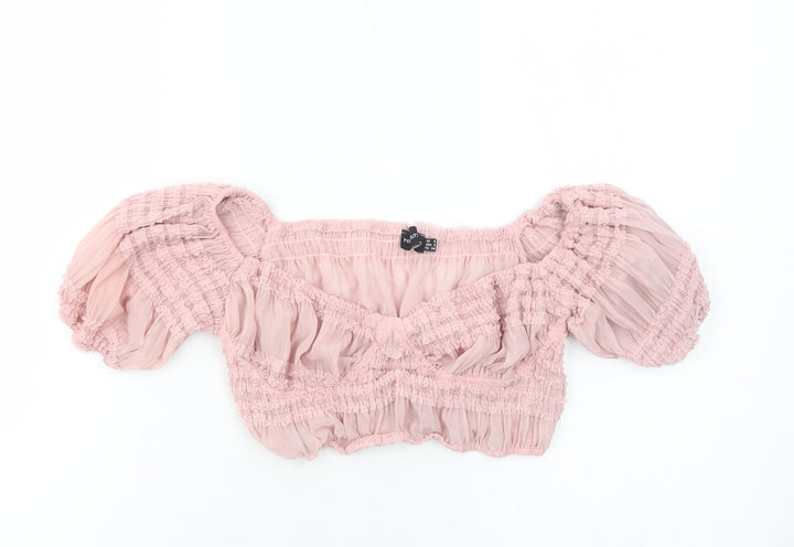 PRETTYLITTLETHING Womens Pink Polyester Cropped Blouse Size 6 Sweetheart