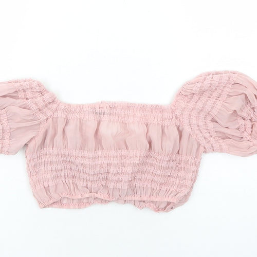 PRETTYLITTLETHING Womens Pink Polyester Cropped Blouse Size 6 Sweetheart