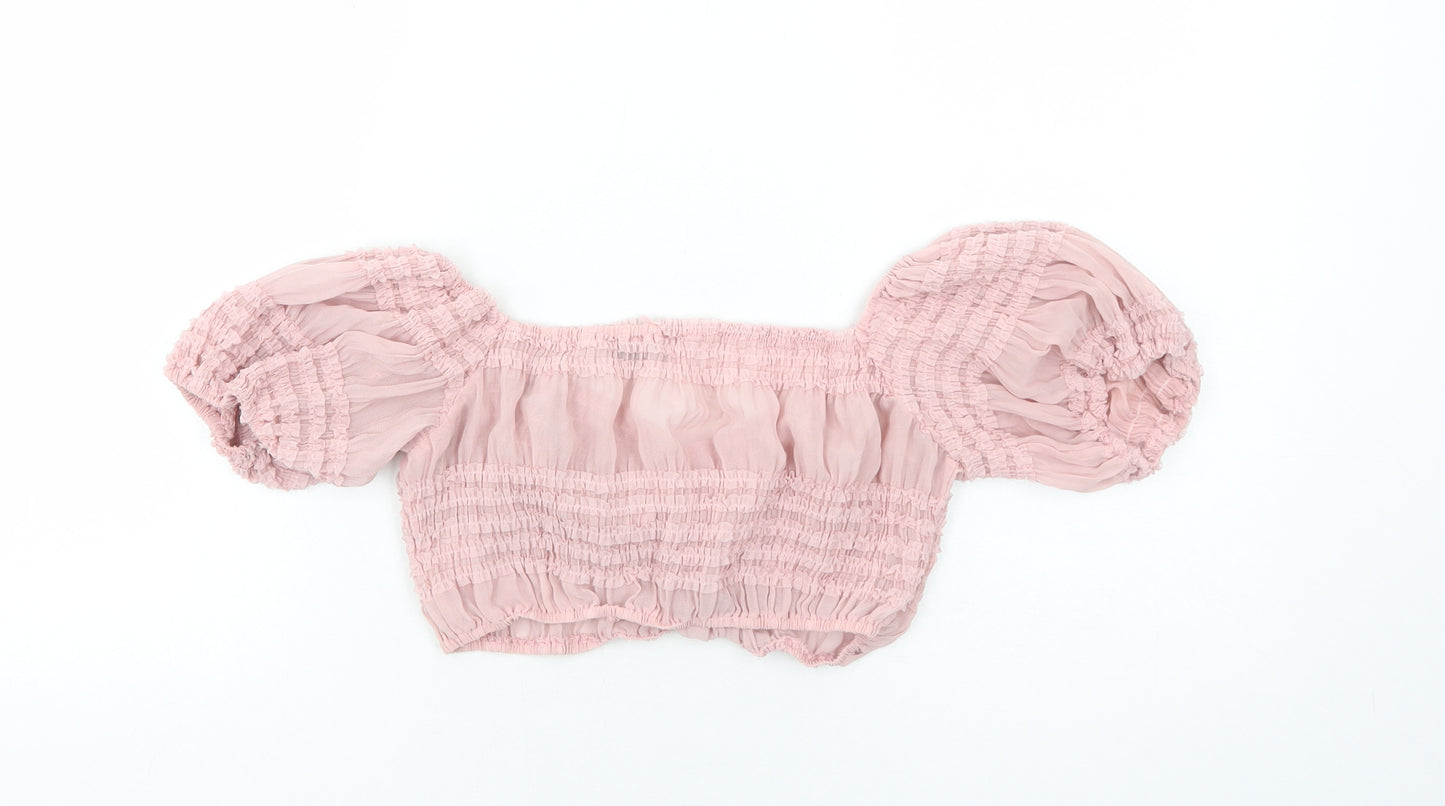 PRETTYLITTLETHING Womens Pink Polyester Cropped Blouse Size 6 Sweetheart