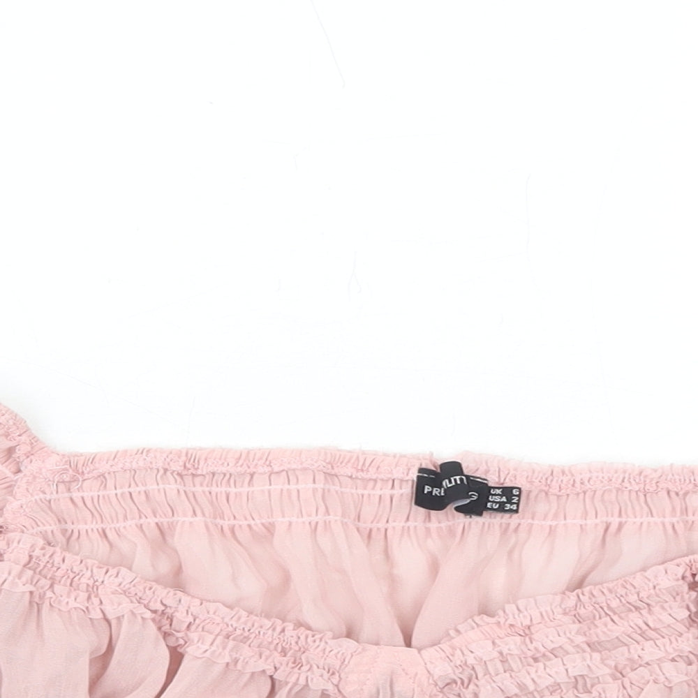 PRETTYLITTLETHING Womens Pink Polyester Cropped Blouse Size 6 Sweetheart