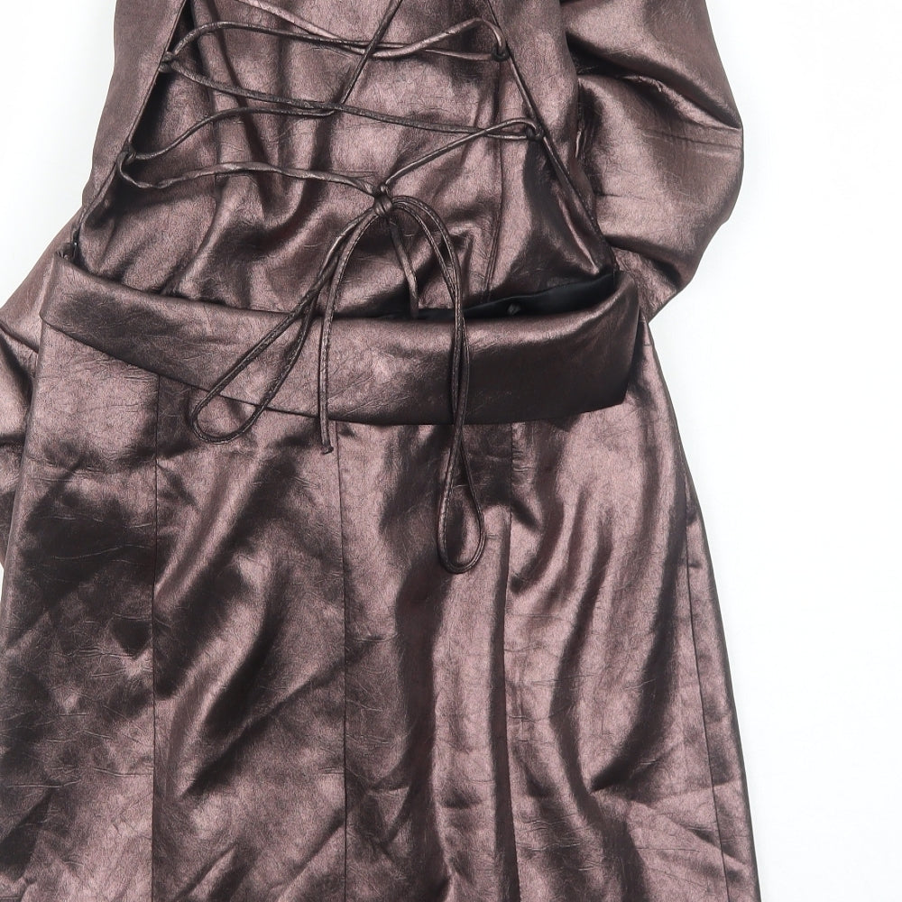 Zara Womens Purple Polyester A-Line Size M Square Neck Zip