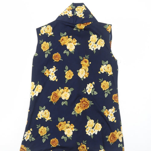 Prospect Womens Blue Floral Polyacrylate Fibre Basic Tank Size M V-Neck - Tie Neck Detail