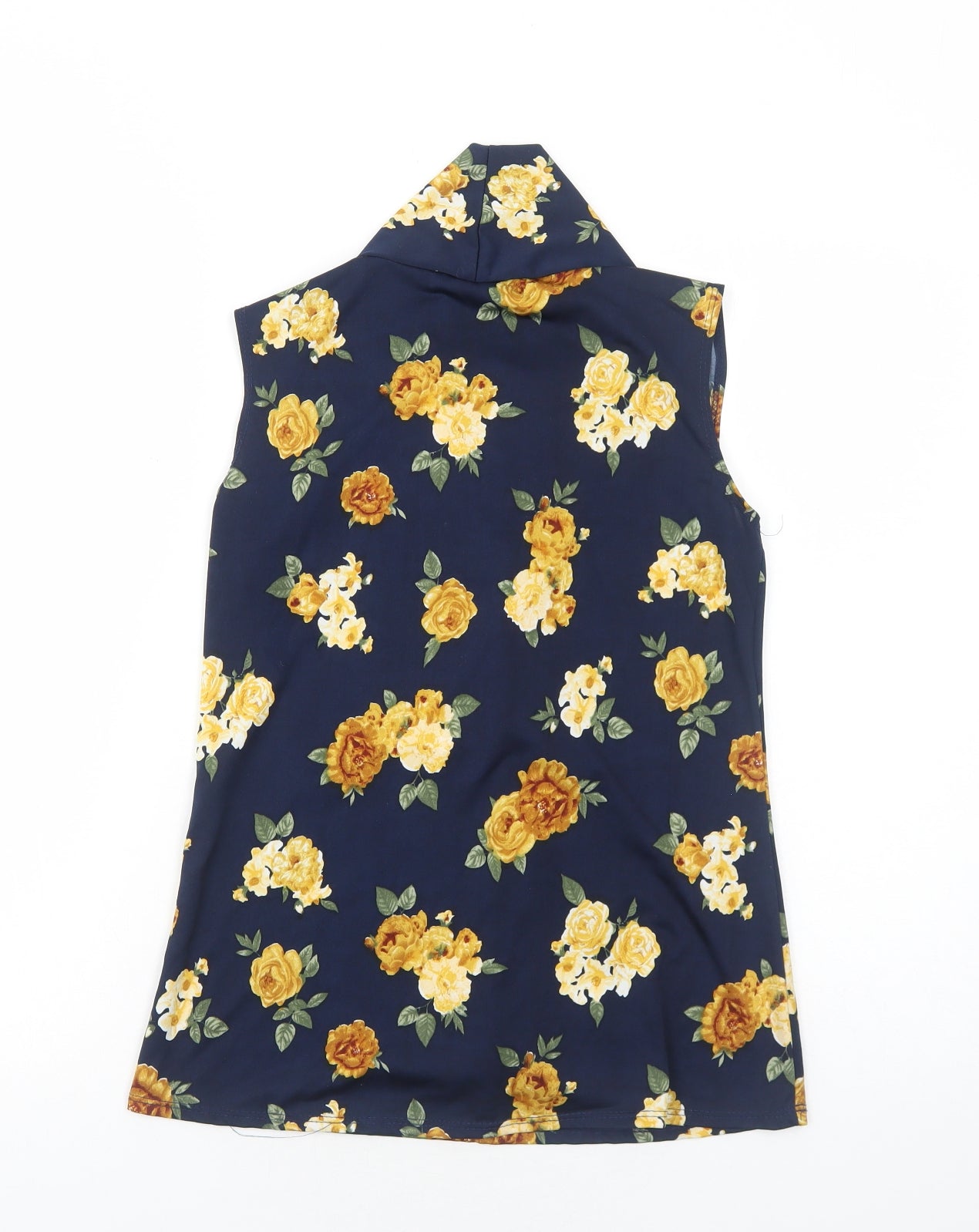 Prospect Womens Blue Floral Polyacrylate Fibre Basic Tank Size M V-Neck - Tie Neck Detail