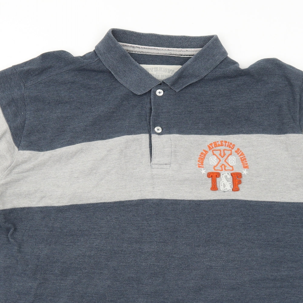 Jacamo Mens Blue Colourblock Cotton Polo Size 2XL Collared Button