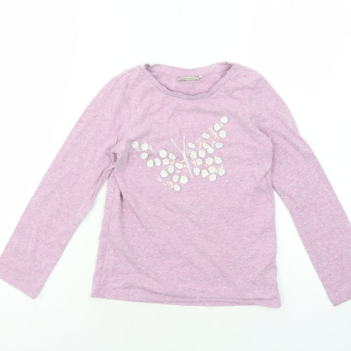 NEXT Girls Pink Polyester Basic T-Shirt Size 6 Years Round Neck Pullover - Flower Detail