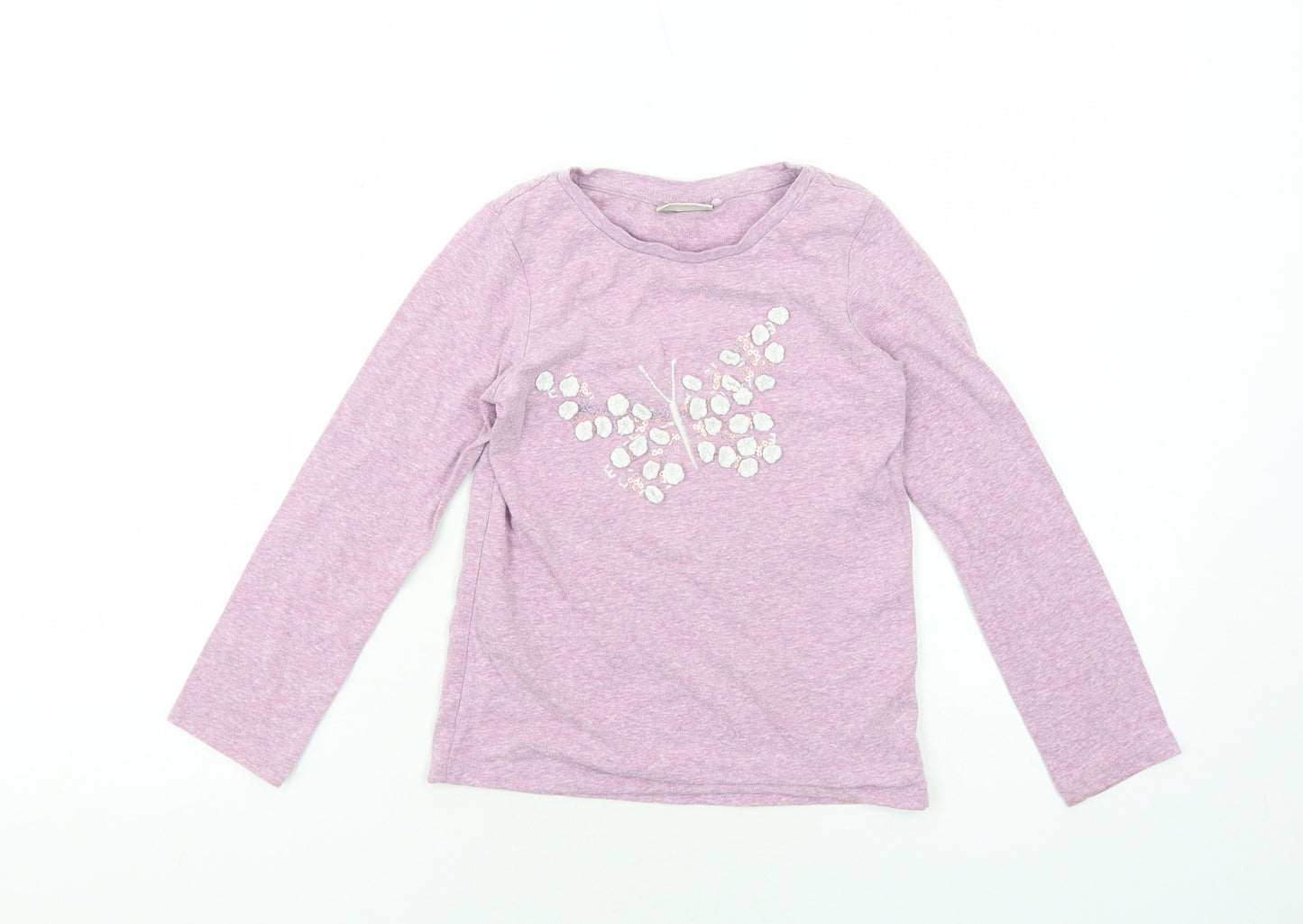 NEXT Girls Pink Polyester Basic T-Shirt Size 6 Years Round Neck Pullover - Flower Detail