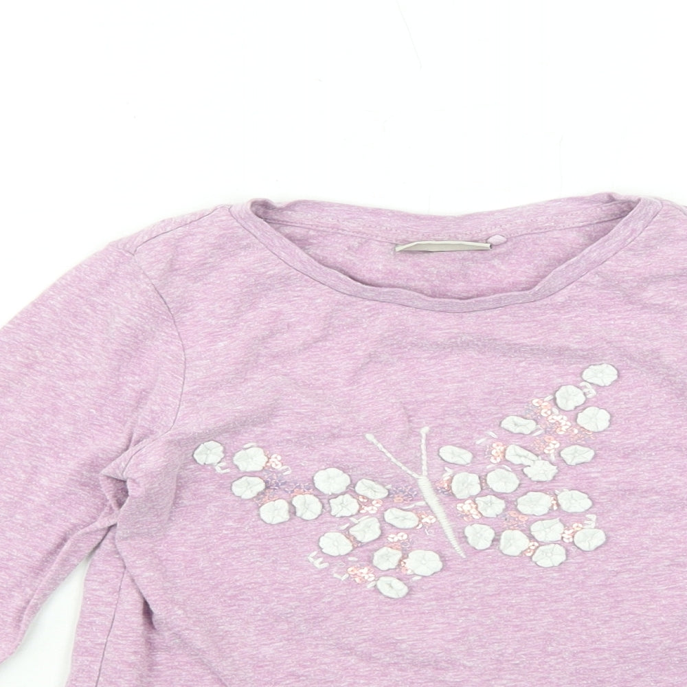 NEXT Girls Pink Polyester Basic T-Shirt Size 6 Years Round Neck Pullover - Flower Detail