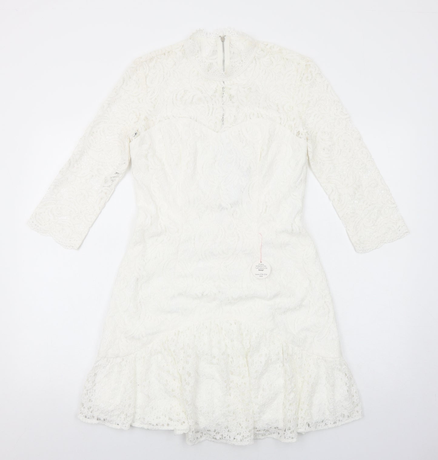 CHI CHI LONDON Womens White Polyester Fit & Flare Size 10 Mock Neck Zip