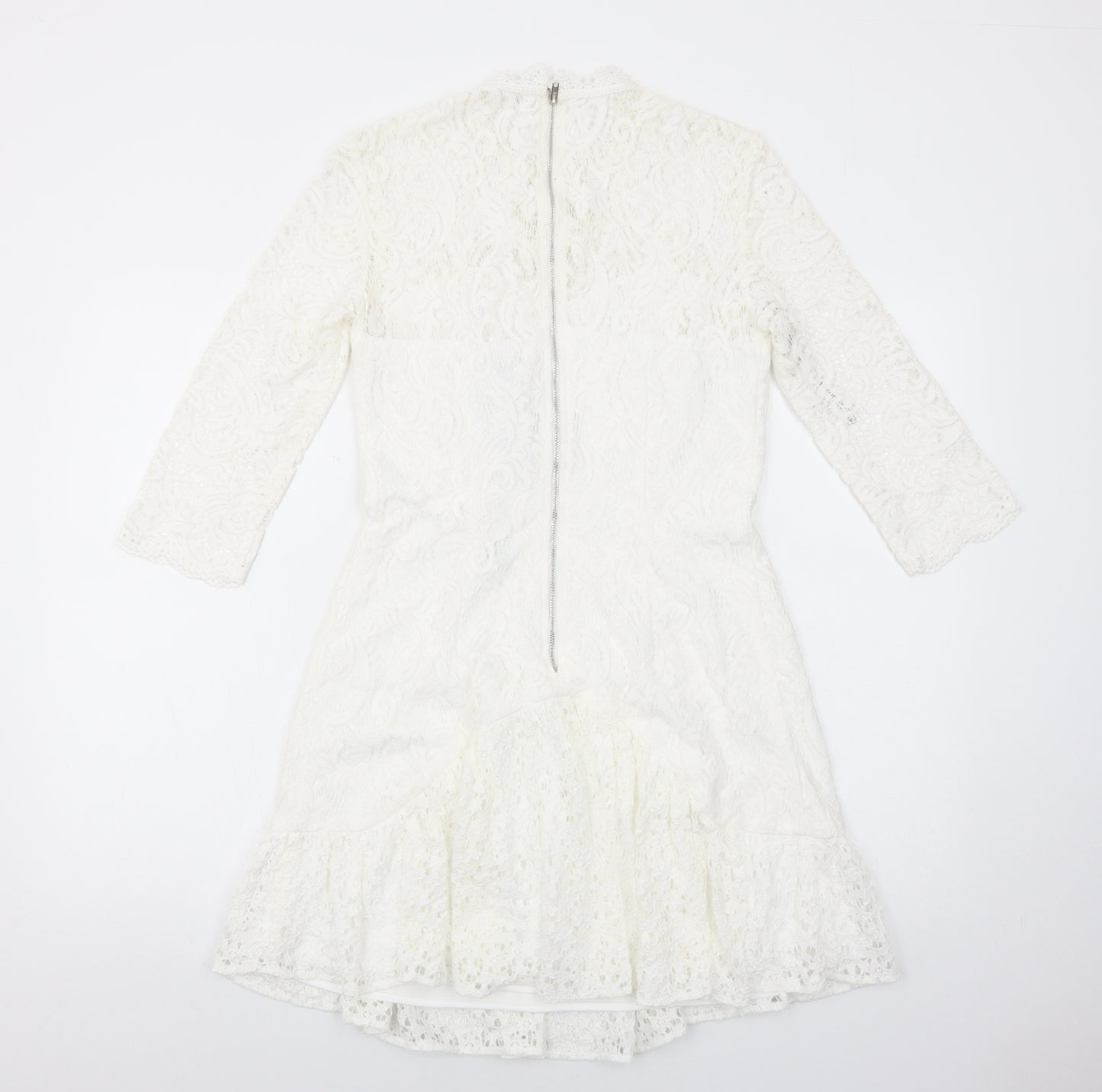 CHI CHI LONDON Womens White Polyester Fit & Flare Size 10 Mock Neck Zip