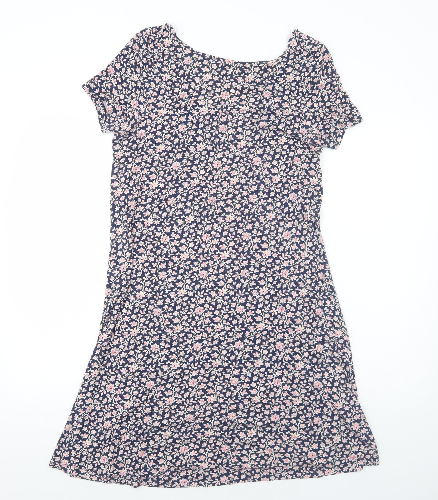 Marks and Spencer Womens Blue Floral Viscose A-Line Size 10 Round Neck Pullover