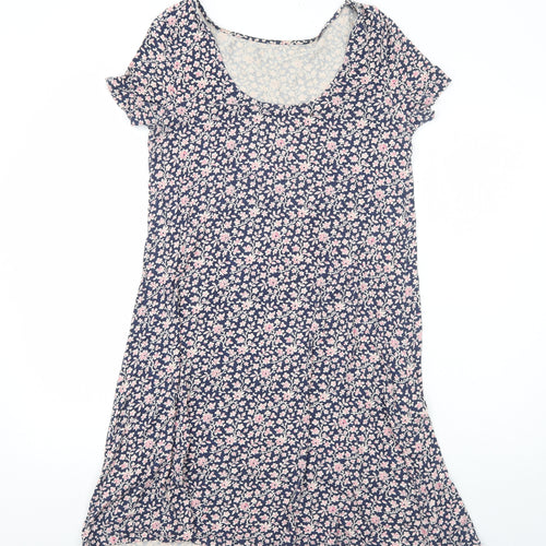 Marks and Spencer Womens Blue Floral Viscose A-Line Size 10 Round Neck Pullover