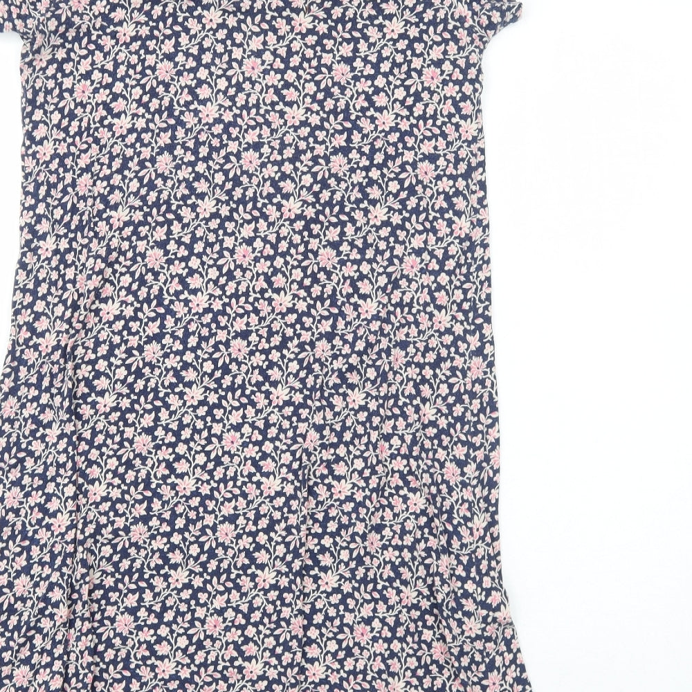 Marks and Spencer Womens Blue Floral Viscose A-Line Size 10 Round Neck Pullover