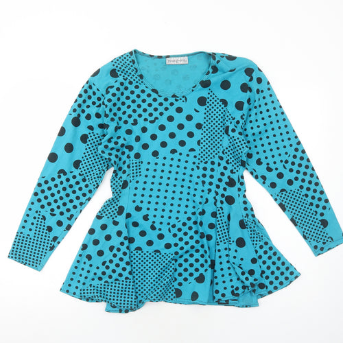 Young Era Womens Blue Polka Dot Polyester Basic Blouse Size M Scoop Neck