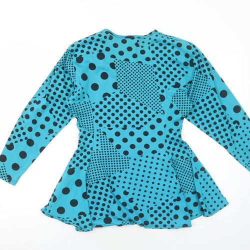 Young Era Womens Blue Polka Dot Polyester Basic Blouse Size M Scoop Neck