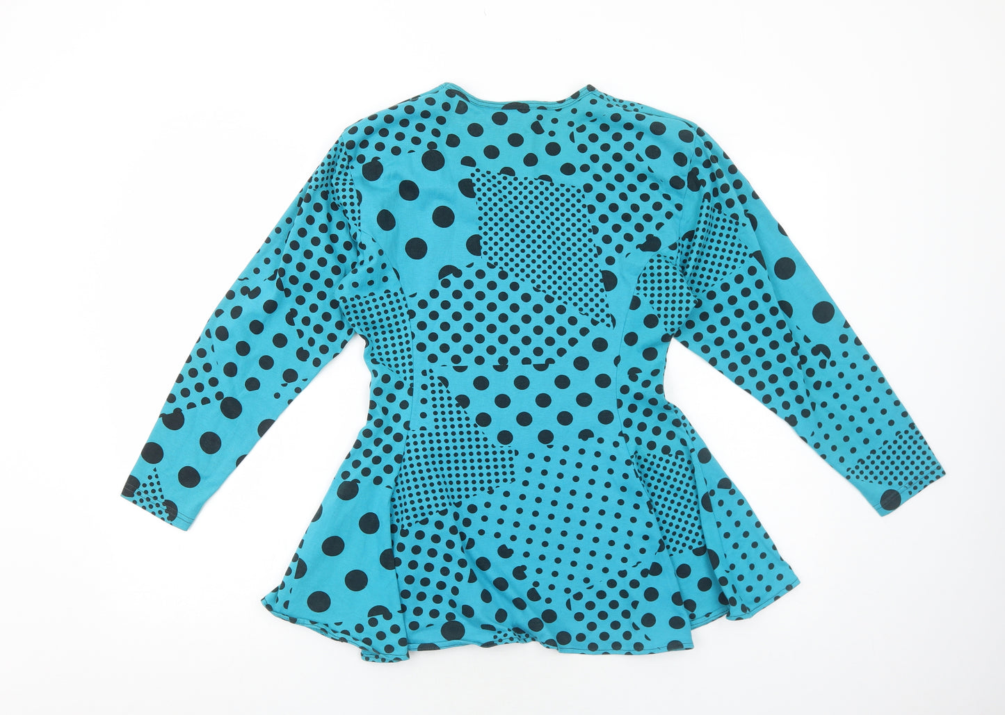 Young Era Womens Blue Polka Dot Polyester Basic Blouse Size M Scoop Neck