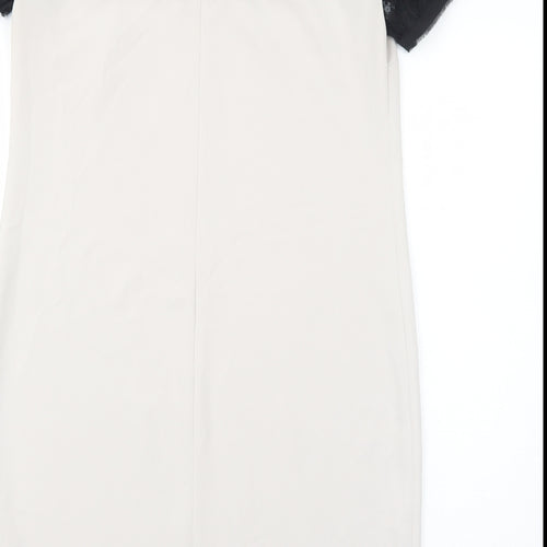 Calaluna Womens White Colourblock Polyester A-Line Size 10 Round Neck Zip