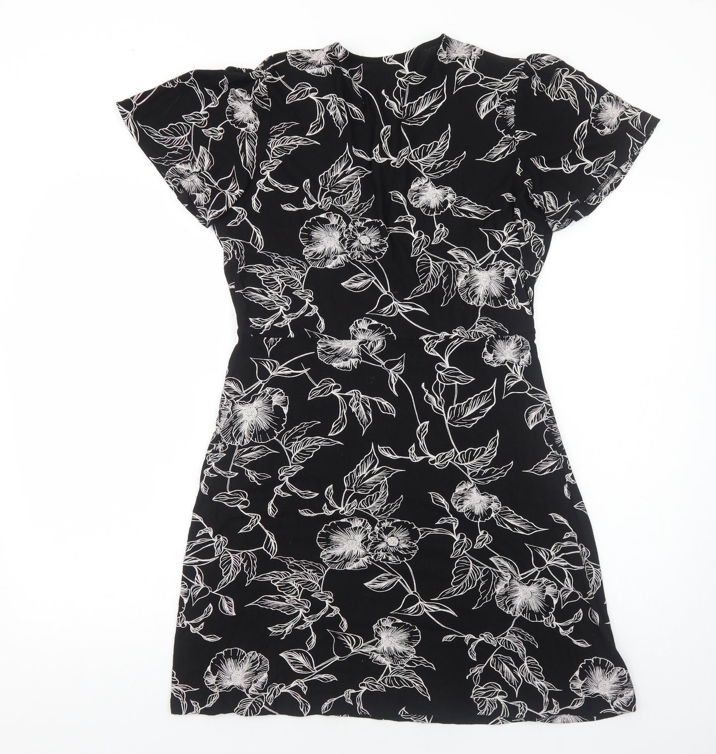 NEXT Womens Black Floral Viscose A-Line Size 14 V-Neck Pullover