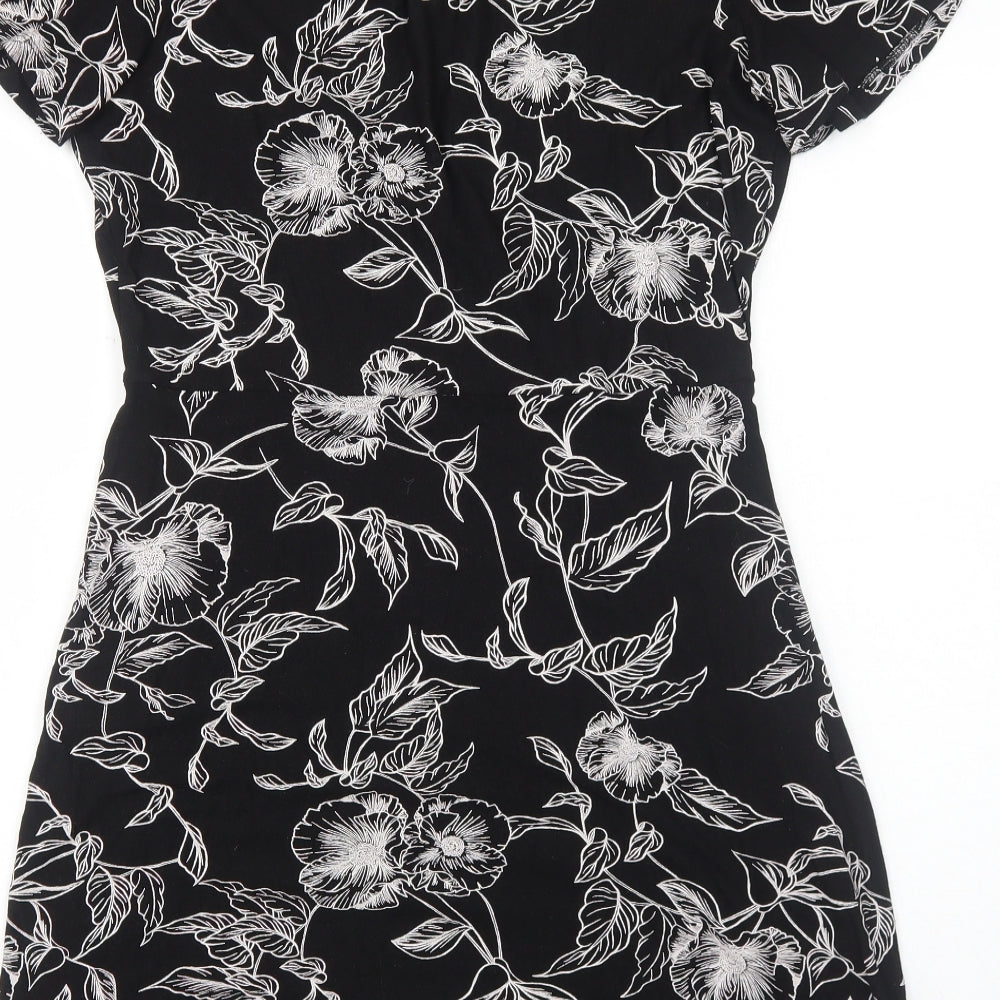 NEXT Womens Black Floral Viscose A-Line Size 14 V-Neck Pullover