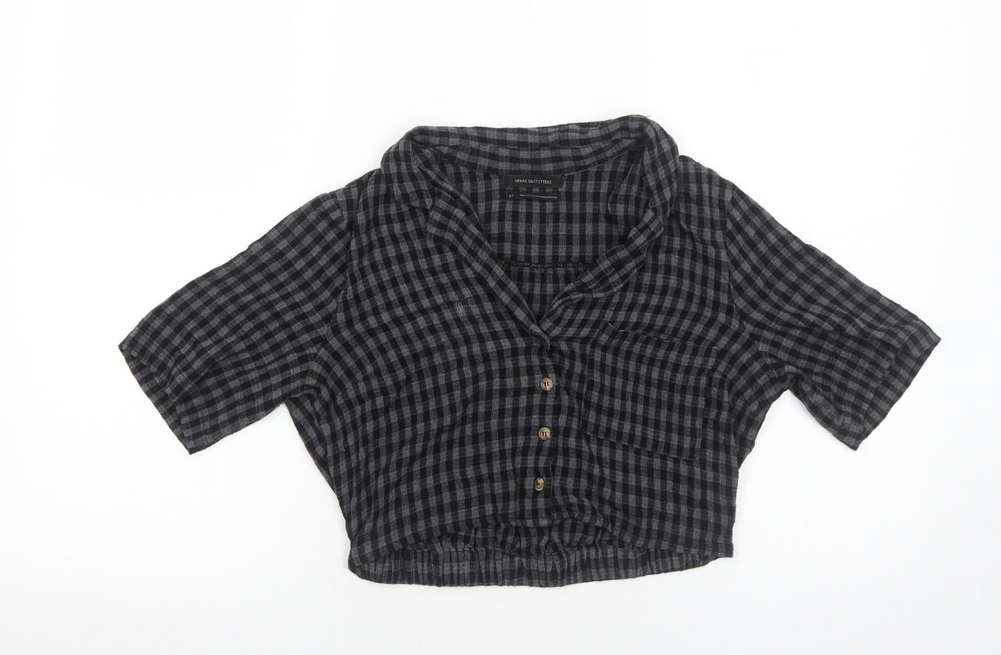 Urban Outfitters Womens Grey Check Viscose Cropped Button-Up Size S Collared