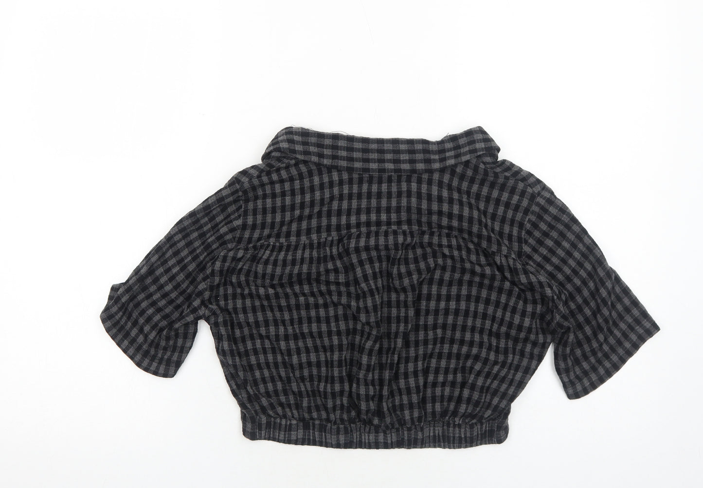 Urban Outfitters Womens Grey Check Viscose Cropped Button-Up Size S Collared