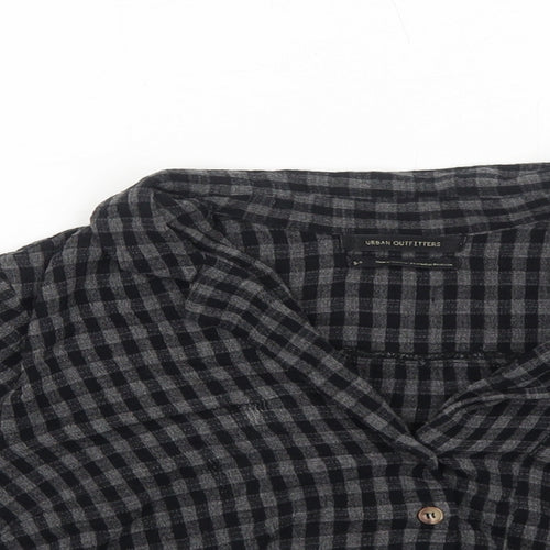 Urban Outfitters Womens Grey Check Viscose Cropped Button-Up Size S Collared