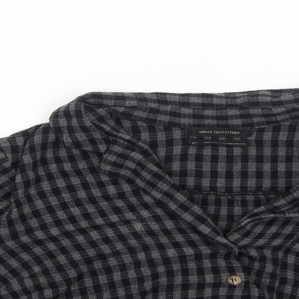 Urban Outfitters Womens Grey Check Viscose Cropped Button-Up Size S Collared