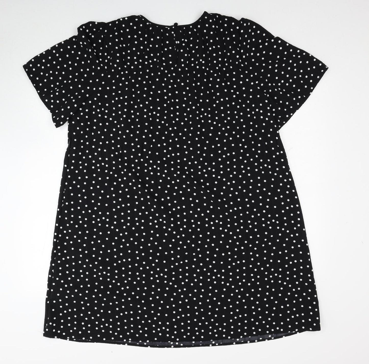 Marks and Spencer Womens Black Polka Dot Polyester A-Line Size 16 Round Neck Button