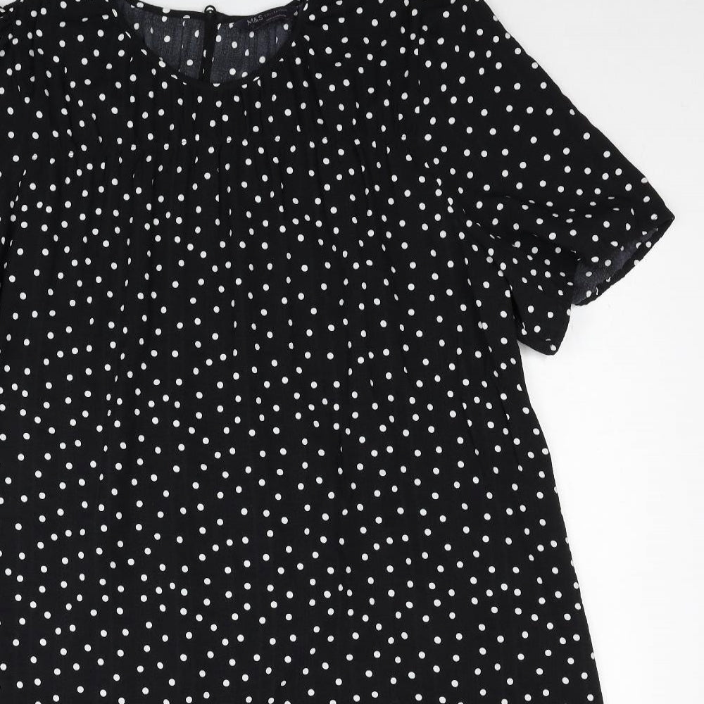 Marks and Spencer Womens Black Polka Dot Polyester A-Line Size 16 Round Neck Button