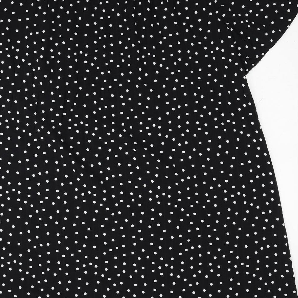 Marks and Spencer Womens Black Polka Dot Polyester A-Line Size 16 Round Neck Button