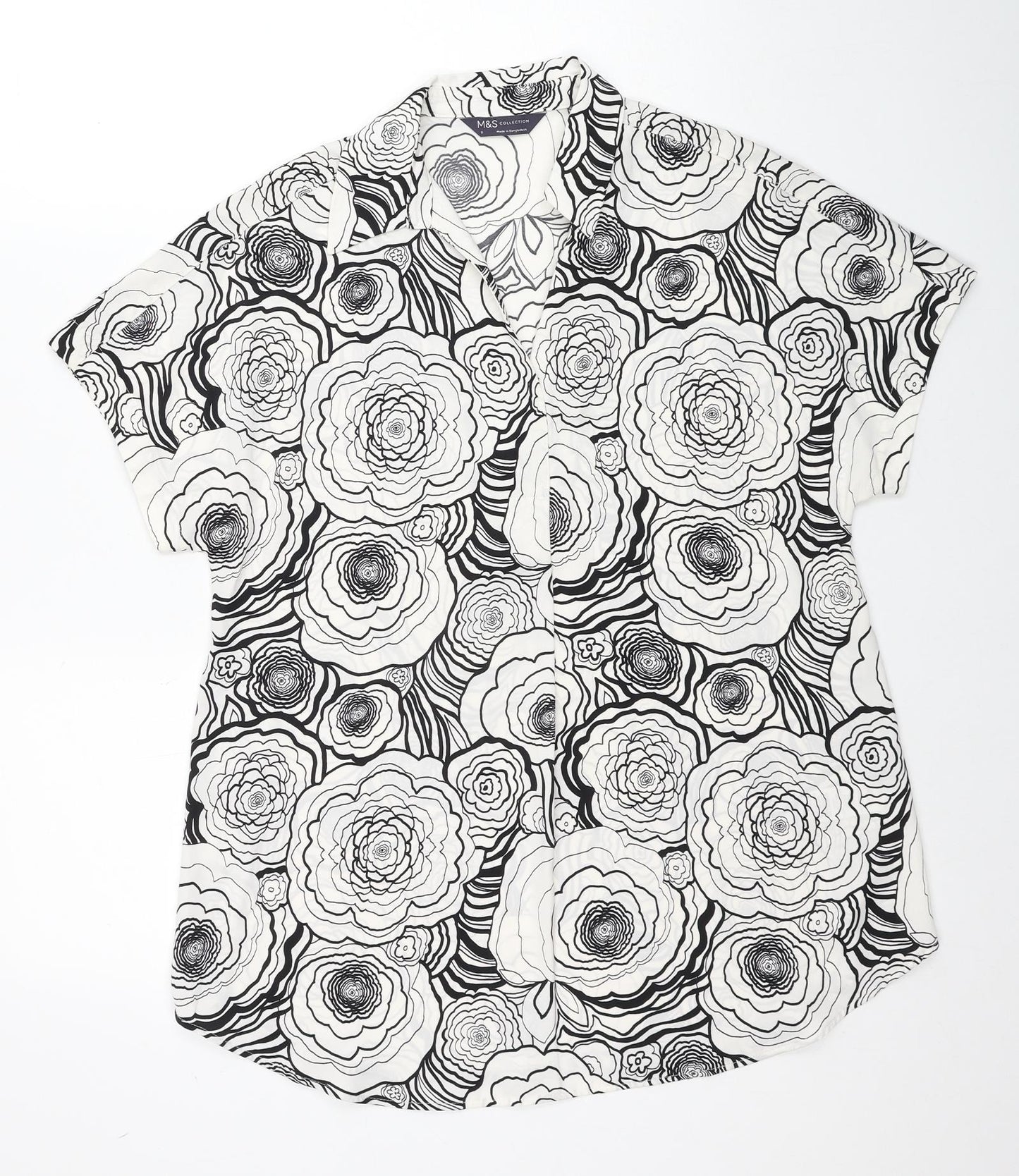 Marks and Spencer Womens White Floral Polyester Basic Blouse Size 8 V-Neck