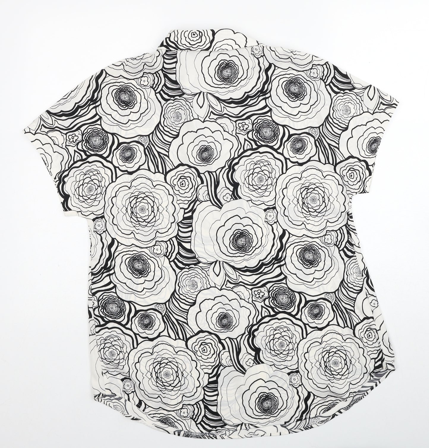 Marks and Spencer Womens White Floral Polyester Basic Blouse Size 8 V-Neck