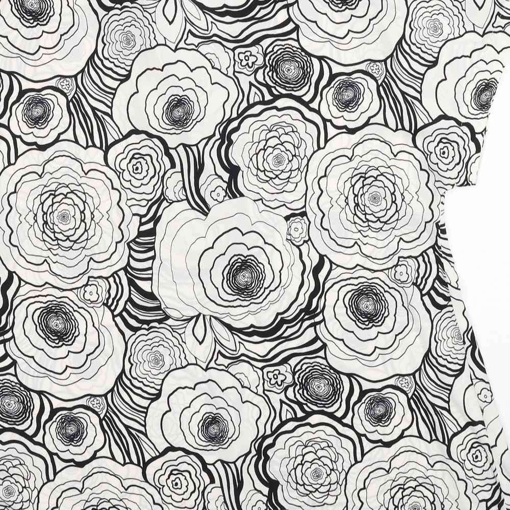 Marks and Spencer Womens White Floral Polyester Basic Blouse Size 8 V-Neck
