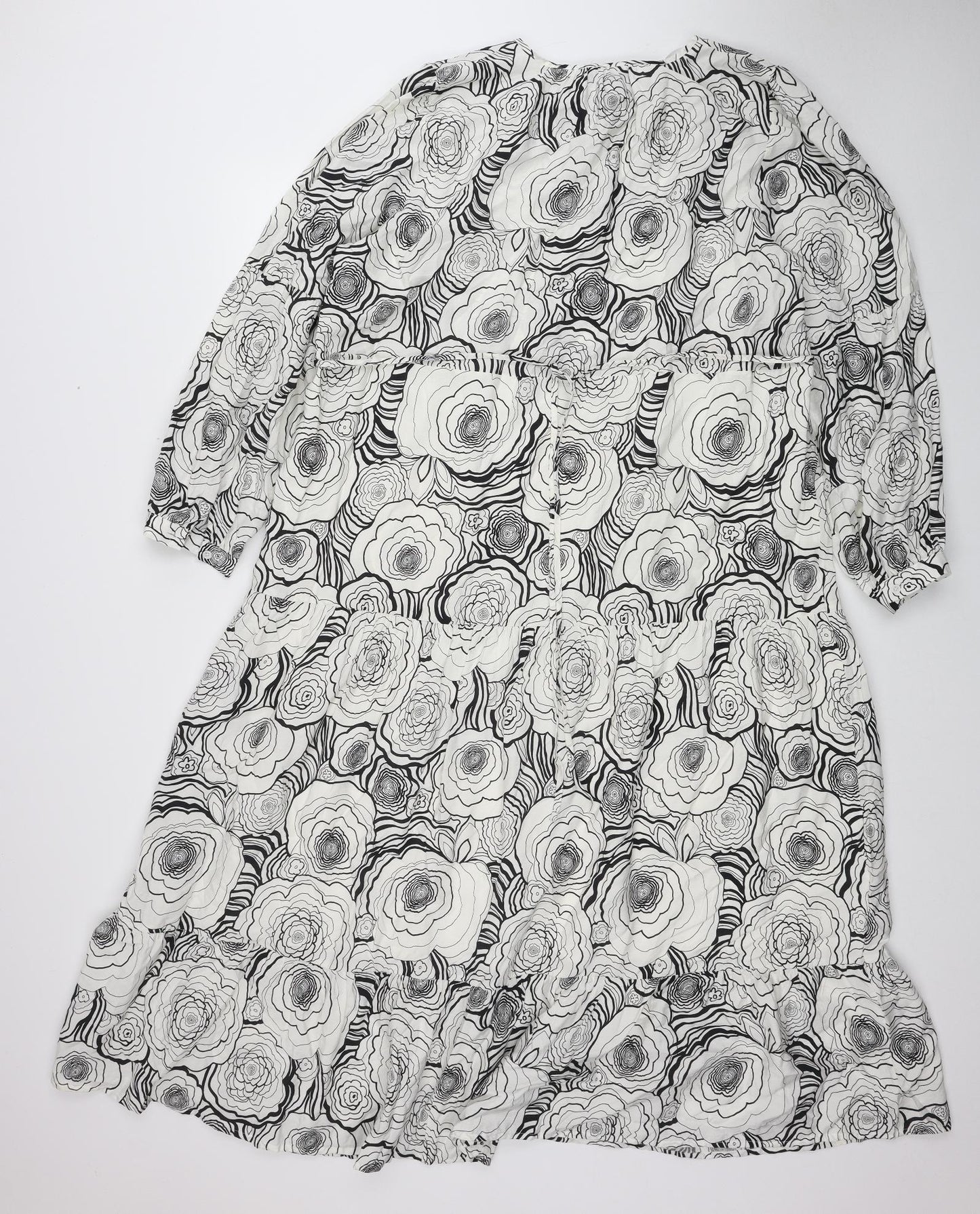 Marks and Spencer Womens White Geometric Viscose A-Line Size 16 Round Neck Pullover