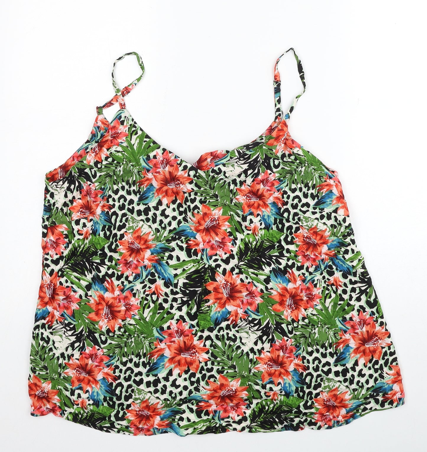 George Womens Multicoloured Animal Print Viscose Basic Tank Size 16 V-Neck - Leopard Pattern Floral