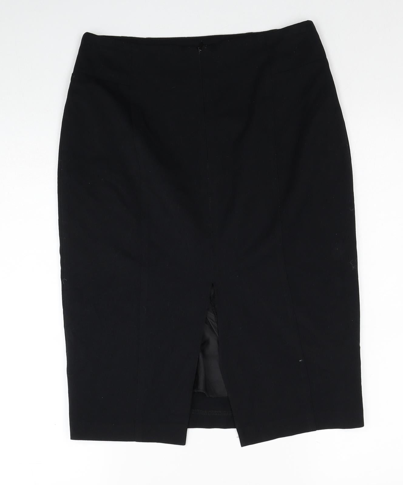Marks and Spencer Womens Black Polyester Straight & Pencil Skirt Size 8 Zip
