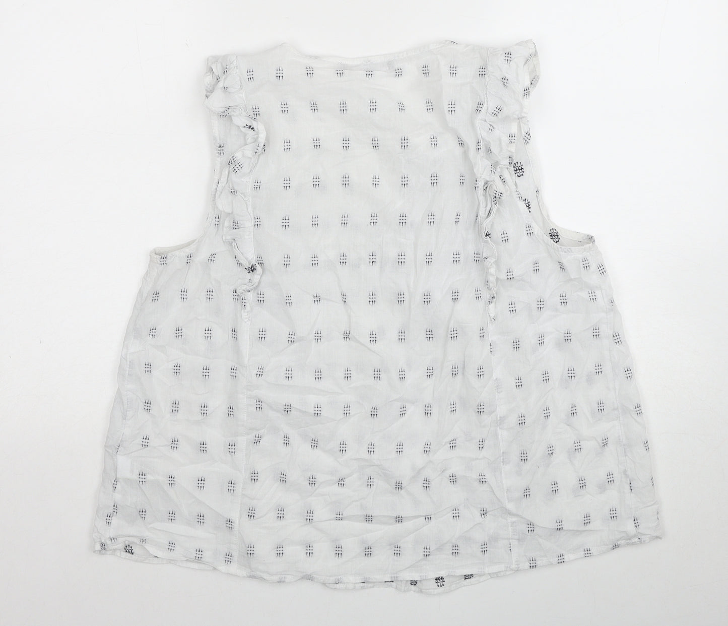 Marks and Spencer Womens White Geometric Cotton Basic Blouse Size 18 V-Neck