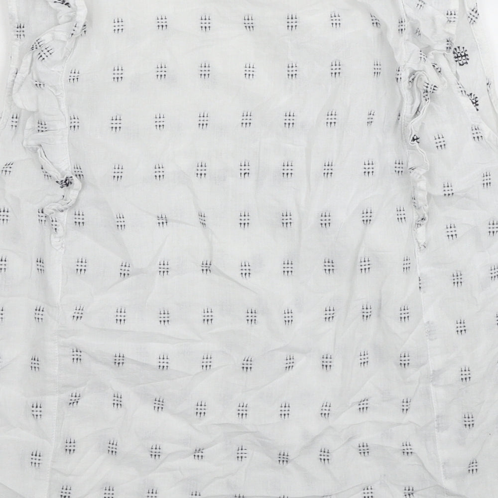 Marks and Spencer Womens White Geometric Cotton Basic Blouse Size 18 V-Neck
