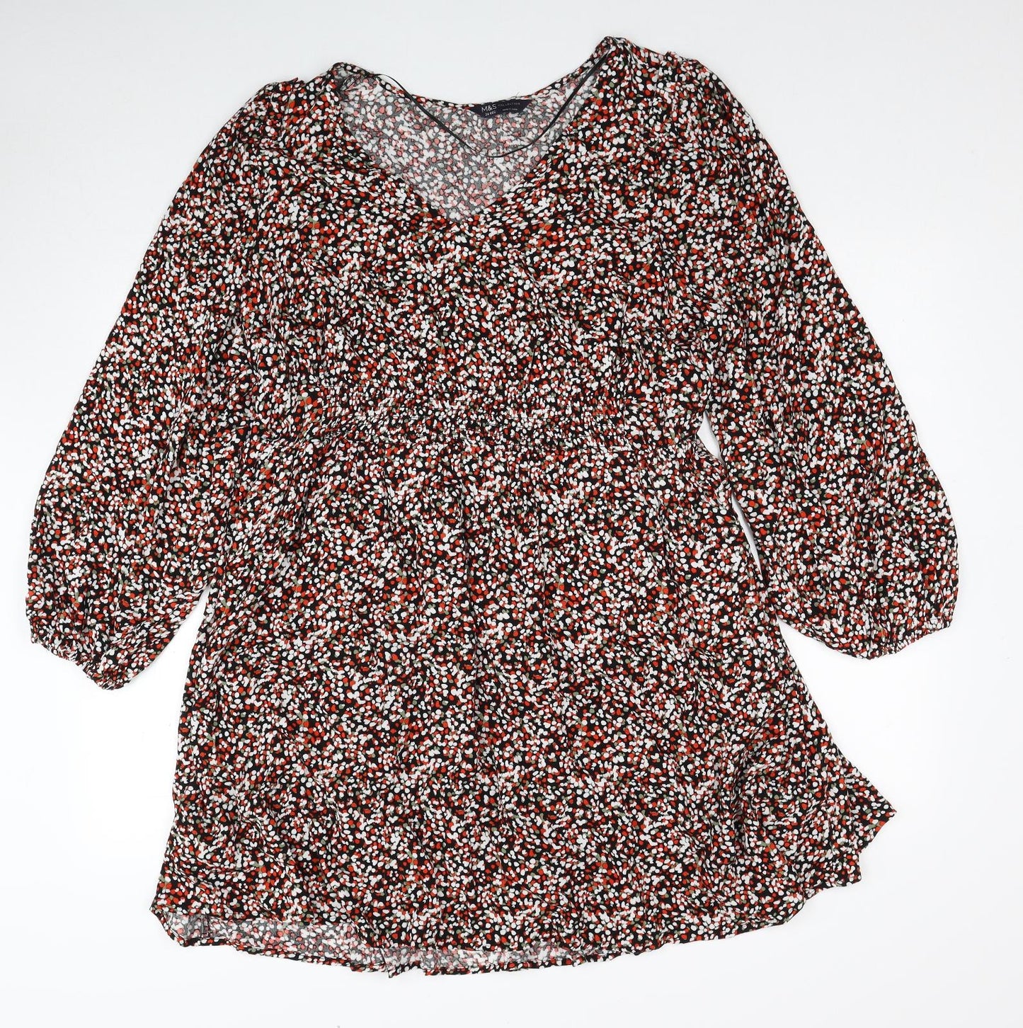 Marks and Spencer Womens Red Geometric Viscose A-Line Size 20 V-Neck Pullover