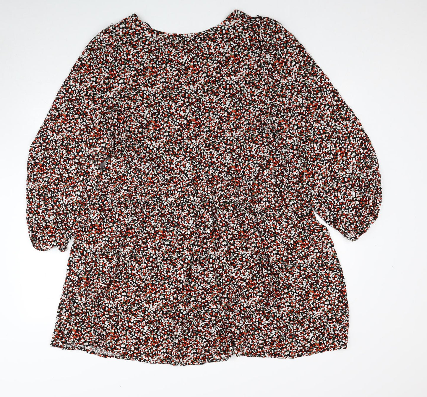 Marks and Spencer Womens Red Geometric Viscose A-Line Size 20 V-Neck Pullover