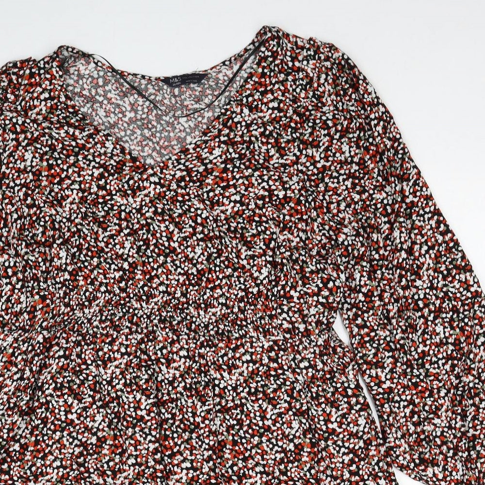 Marks and Spencer Womens Red Geometric Viscose A-Line Size 20 V-Neck Pullover