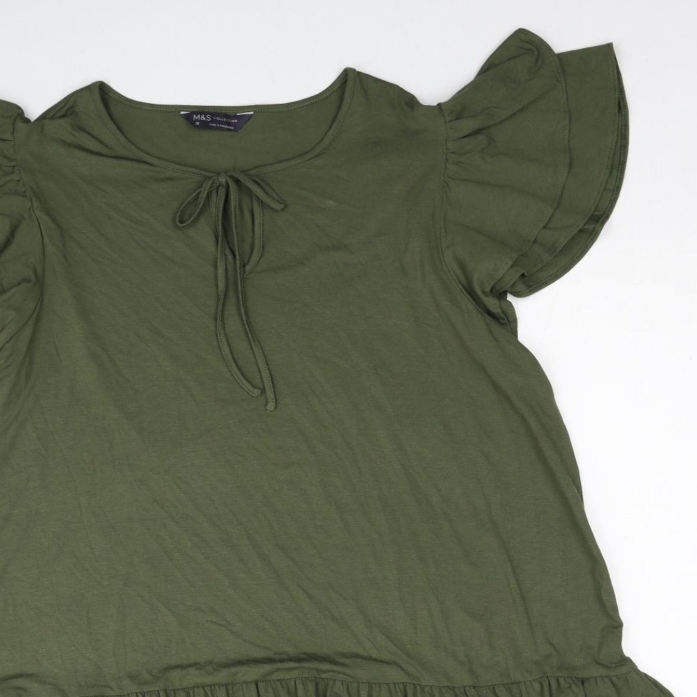 Marks and Spencer Womens Green Viscose A-Line Size 18 Round Neck Pullover